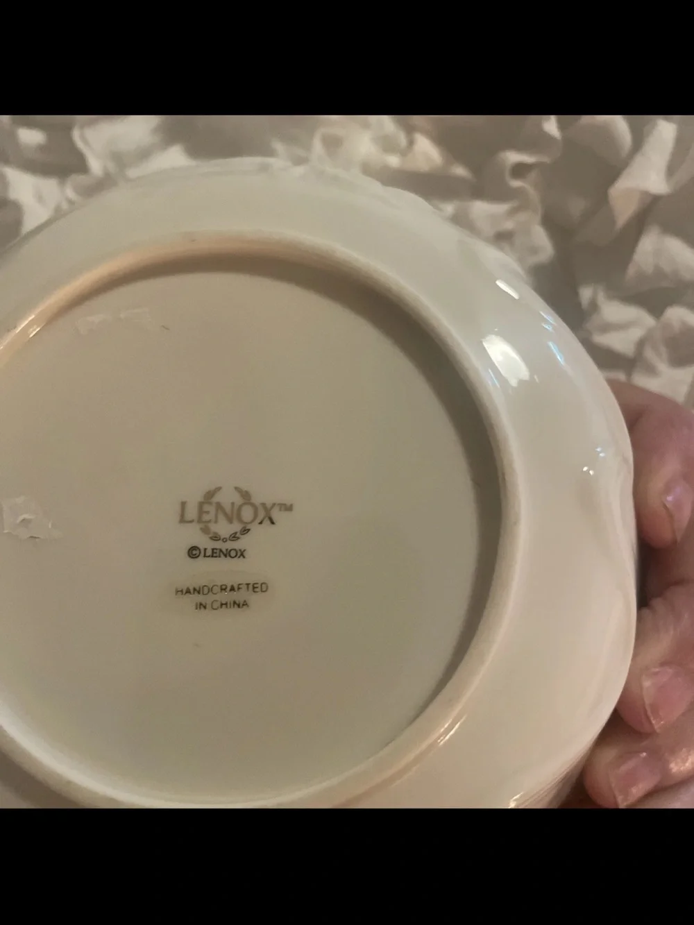 Lenox Small Embossed Rose Bowl Scalloped Ivory Gold Trim